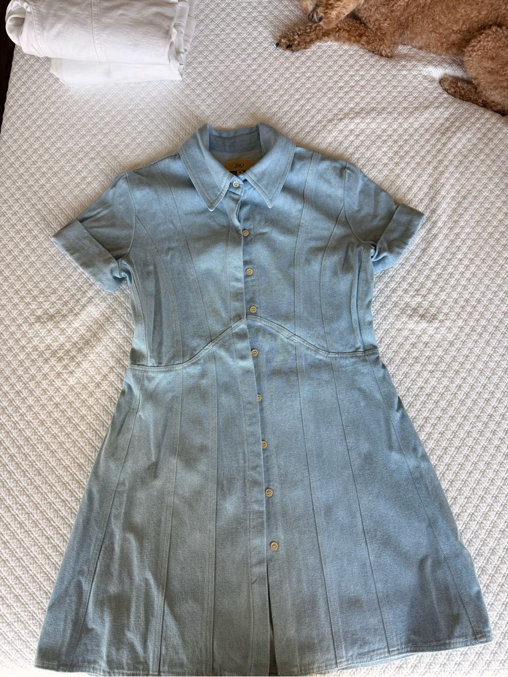 JBQ Light Blue Denim Button-Front Collared Short-Sleeve Dress